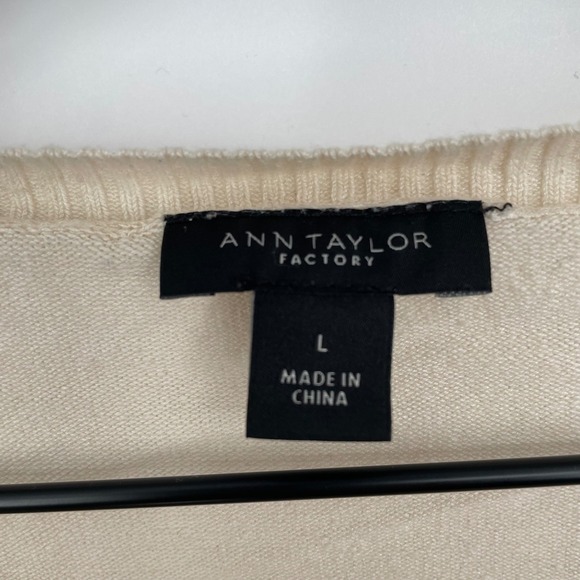Ann Taylor Factory Cream Linen Blend Short Sleeve Sweater Top Size L - Picture 3 of 6